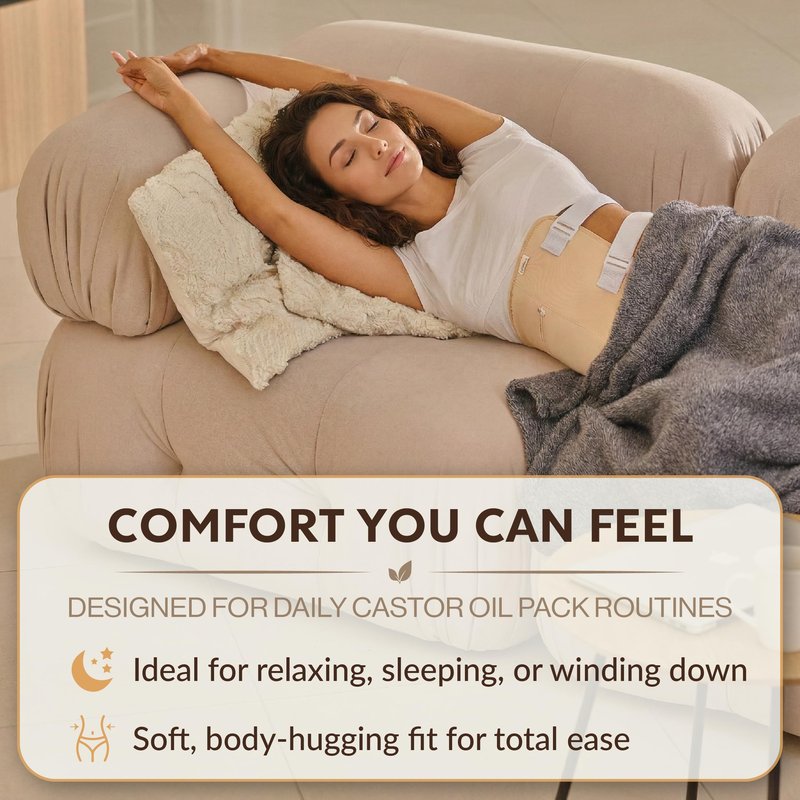 BELMAK Castor Oil Pack Wrap for Stomach, 100% Organic Cotton Inner Layer, Leak-Proof Design, Castor Oil Compress Wrap Reusable Castor Oil Pack Wrap for Women