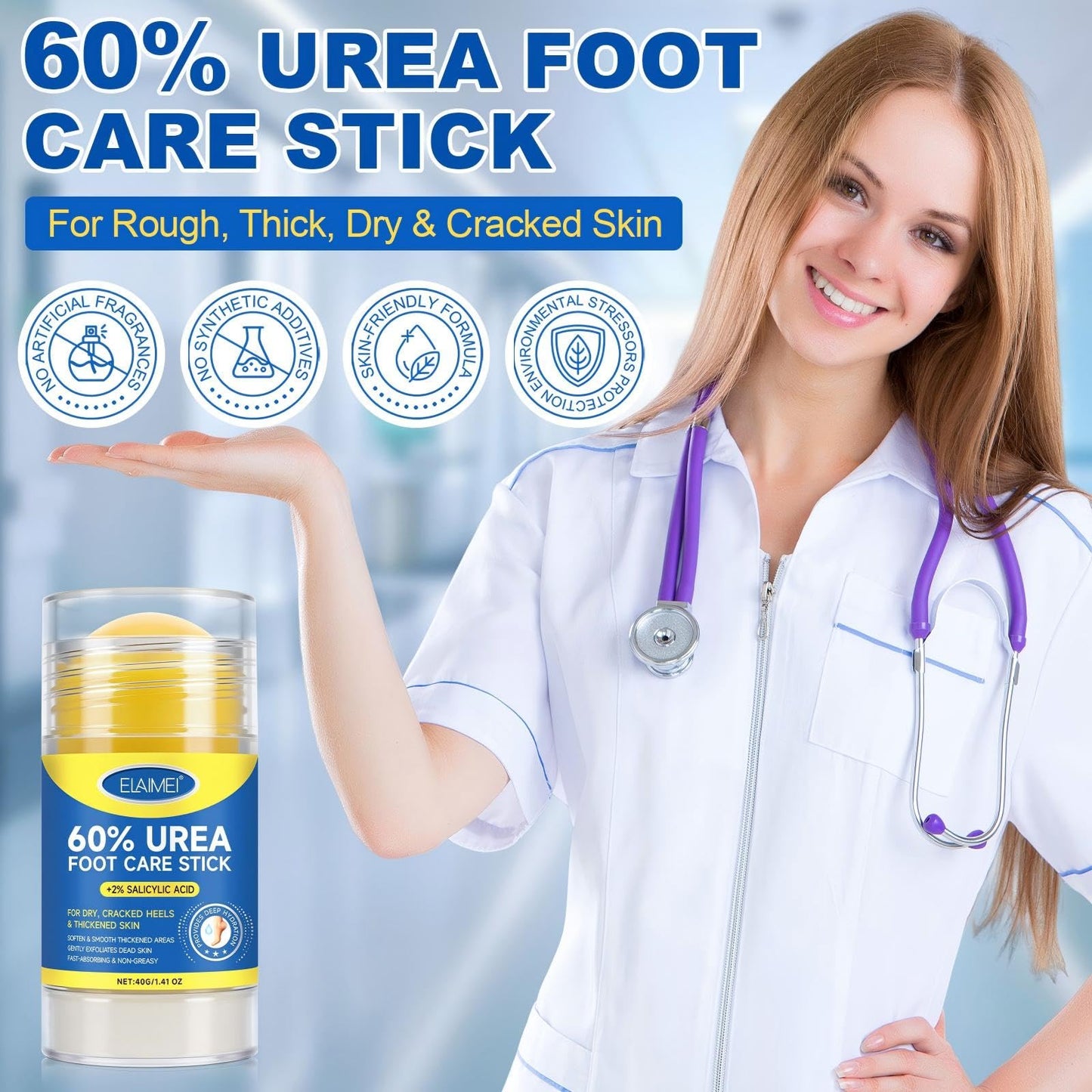 Urea foot Cream Stick 60% plus 2% Salicylic Acid,foot urea cream Deeply Moisturising and Fast Absorbing Gentle Exfoliation For Dry sink Exfoliating Dead Skin, Callus Remover , Skin Softener