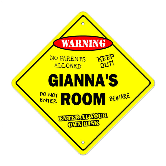 Gianna's Room Sign Crossing Zone Xing | Indoor/Outdoor | 12" Tall Kids Bedroom Decor Door Children's Name boy Girl