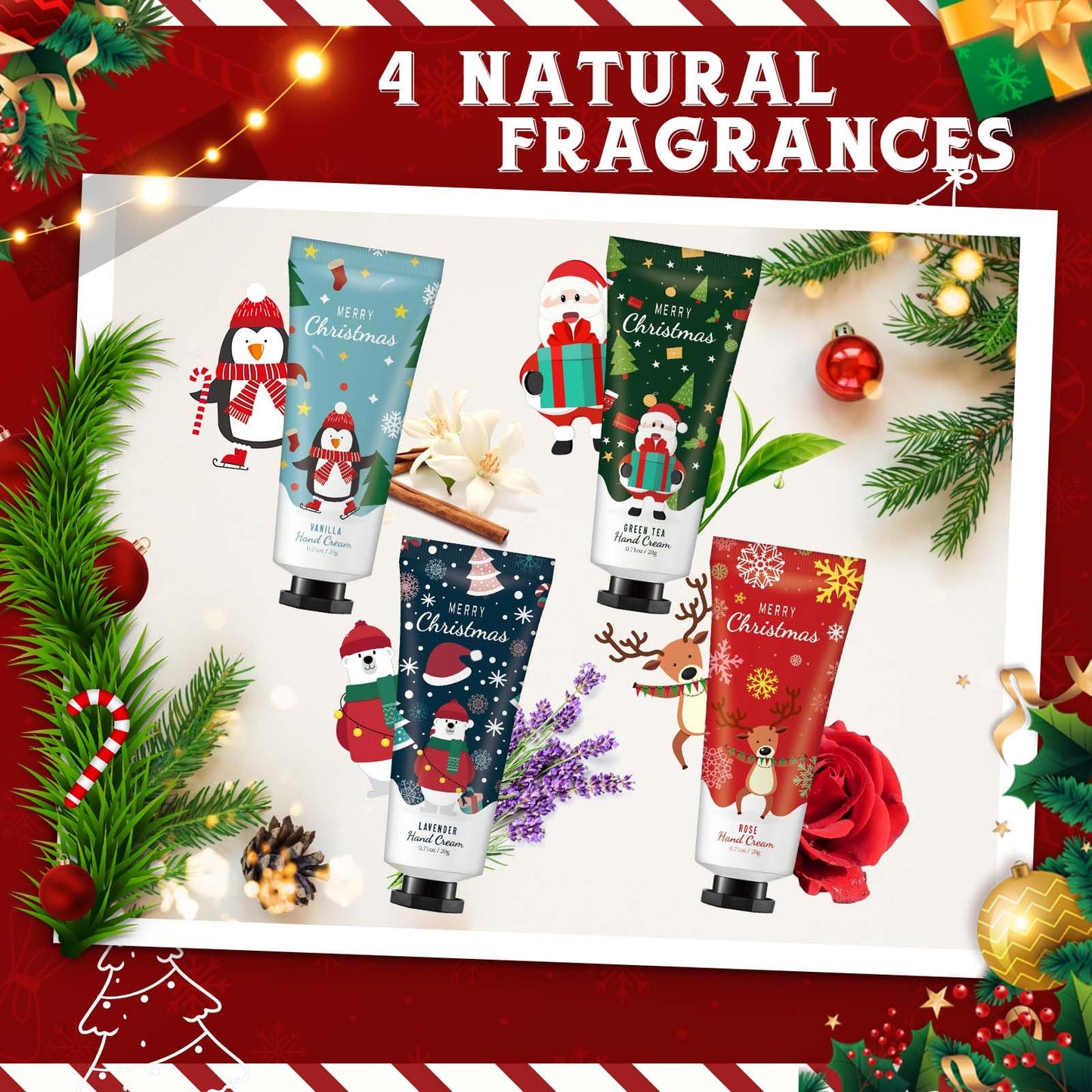 Heigble 24 Set Christmas Hand Lotion Gift Bulk Christmas Hand Cream Travel Size Xmas Stocking Stuffers Holiday Mini Lotion with Organza Bag Greeting Card Party Supplies for Employee Coworkers Gifts