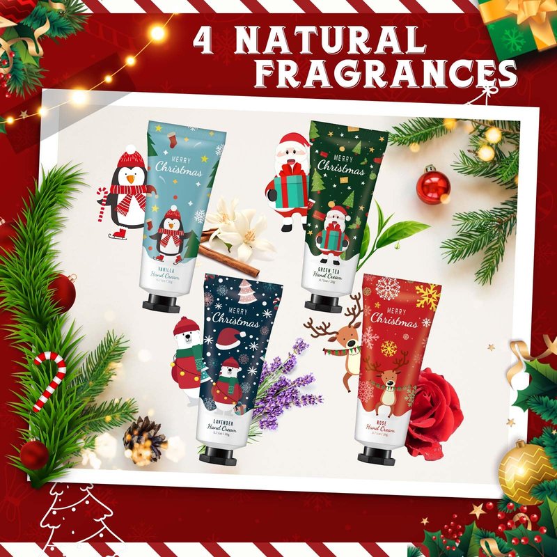 Heigble 24 Set Christmas Hand Lotion Gift Bulk Christmas Hand Cream Travel Size Xmas Stocking Stuffers Holiday Mini Lotion with Organza Bag Greeting Card Party Supplies for Employee Coworkers Gifts