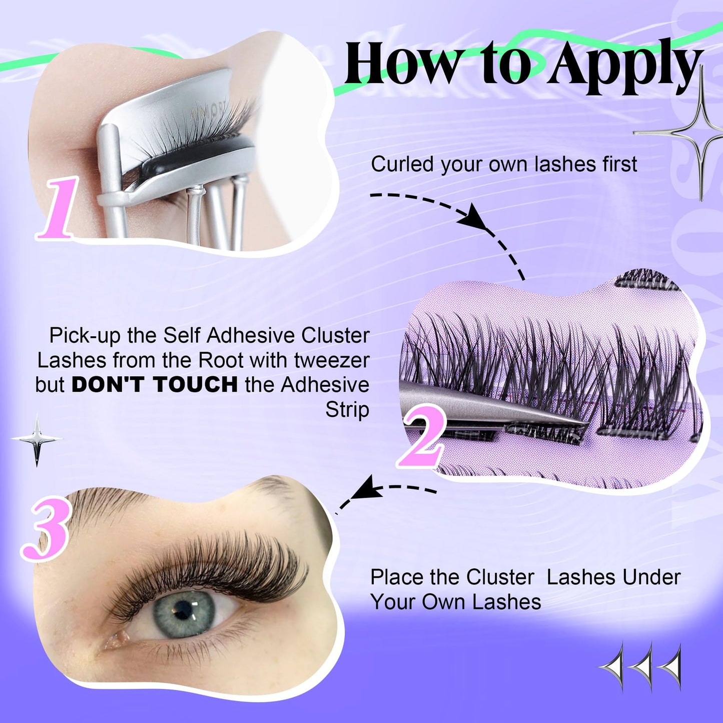 wiwoseo Self Adhesive Lashes Clear Band Lashes Clusters No Glue Needed Self Adhesive Lash Clusters Pre Glued Eyelash Clusters Press on Lashes Resuable Eyelash Extensions without Glue