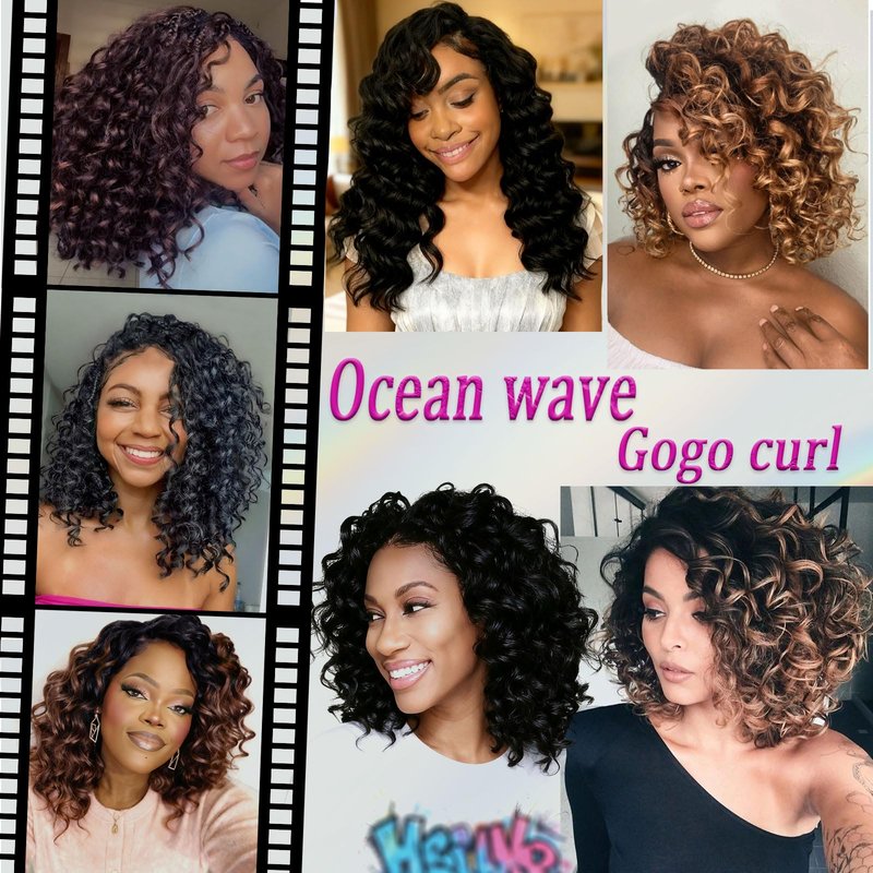 Pre Looped GoGo Curl Crochet Hair Ocean Wave Crochet Braids for Women 12 Inch Ombre Brown Blonde Curly Hair Crochet Deep Water Wave Beach Curl Synthetic Braiding Hair Extensions 7 Packs 1B/30/27