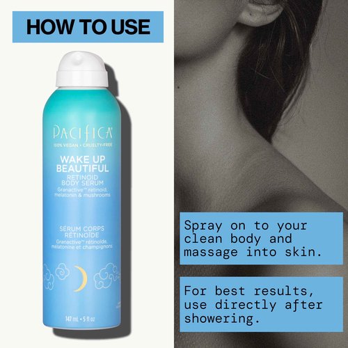 Pacifica Spray Lotion for Body - Wake Up Beautiful Body Serum – Overnight Retinoid Body Treatment, Spray-On Hydrating Serum with Granactive Retinoid, Mushrooms & Melatonin, Plumps & Renews Skin, Vegan