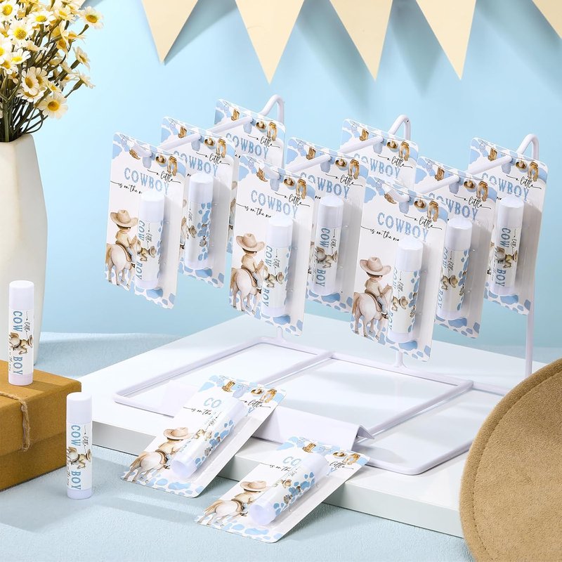 Baby Shower Games Prizes - 30 Pack Cowboy Lip Balms for Guests | Fun Gender Reveal Favors