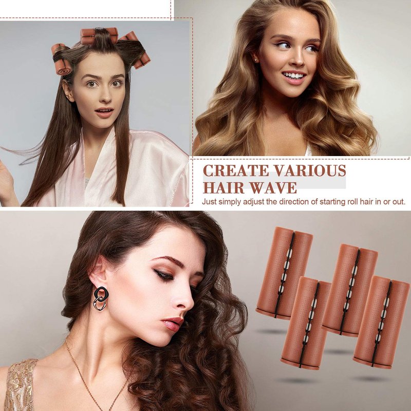 12 Pieces Large Hair Perm Rods Set Cold Wave Rods Plastic Hair Curling Rollers with Stainless Steel Rat Tail Comb Pintail Comb for Hairdressing Styling Tools(1.57 Inch,Brown)