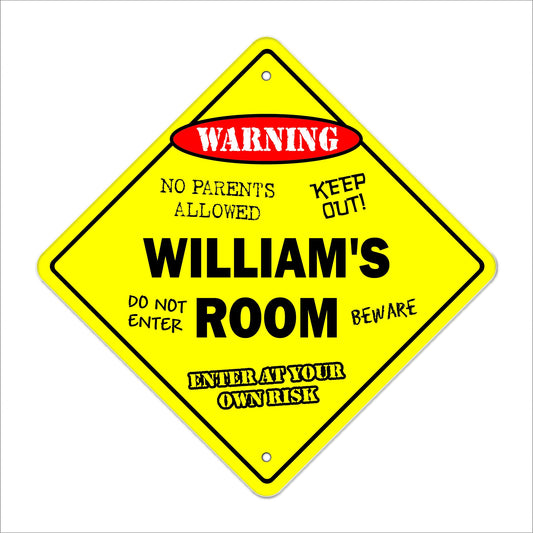 William's Room Sign Crossing Zone Xing | Indoor/Outdoor | 12" Tall Kids Bedroom Decor Door Children's Name boy Girl