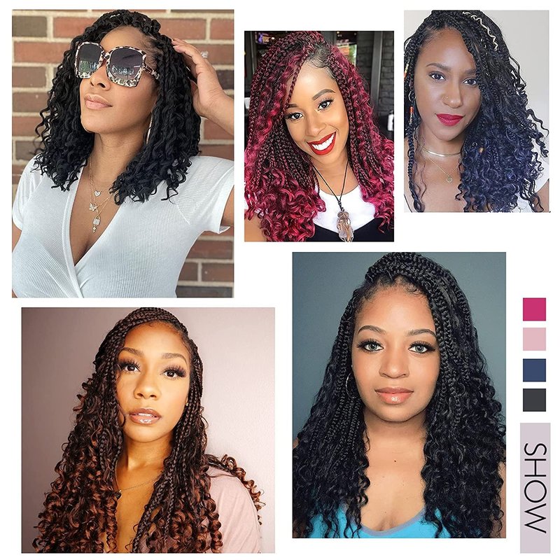 Goddess Box Braids Crochet Hair With Curly Ends 14 Inch Bohomian Box Braids Crochet Braids 8 Packs 3X Crochet Braids Synthetic Braiding Hair Extension for Black Women (14 Inch (Pack of 8), 1B-4-30)……