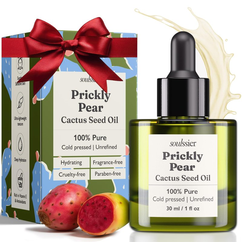 Soulssier Prickly Pear Seed Oil – 100% Pure, Fragrance-Free, Extra Virgin, Cold Pressed & Unrefined | Face Oil for Skin, Hair & Nails | Dry, Sensitive & Mature Skin Deeply Hydrating | 1 oz