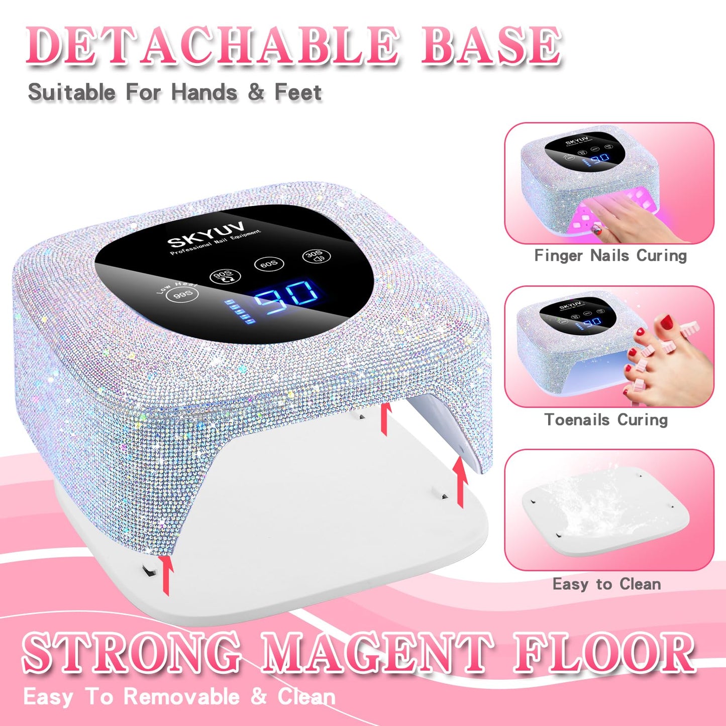 Rechargeable UV LED Nail Lamp, SKYUV Cordless Nail Dryer for Gel Polish, UV Nail Lamp with 4 Timers Setting and LED Touch Screen, Professional Curing Lamp Light with 30 Beads for Salon and Home