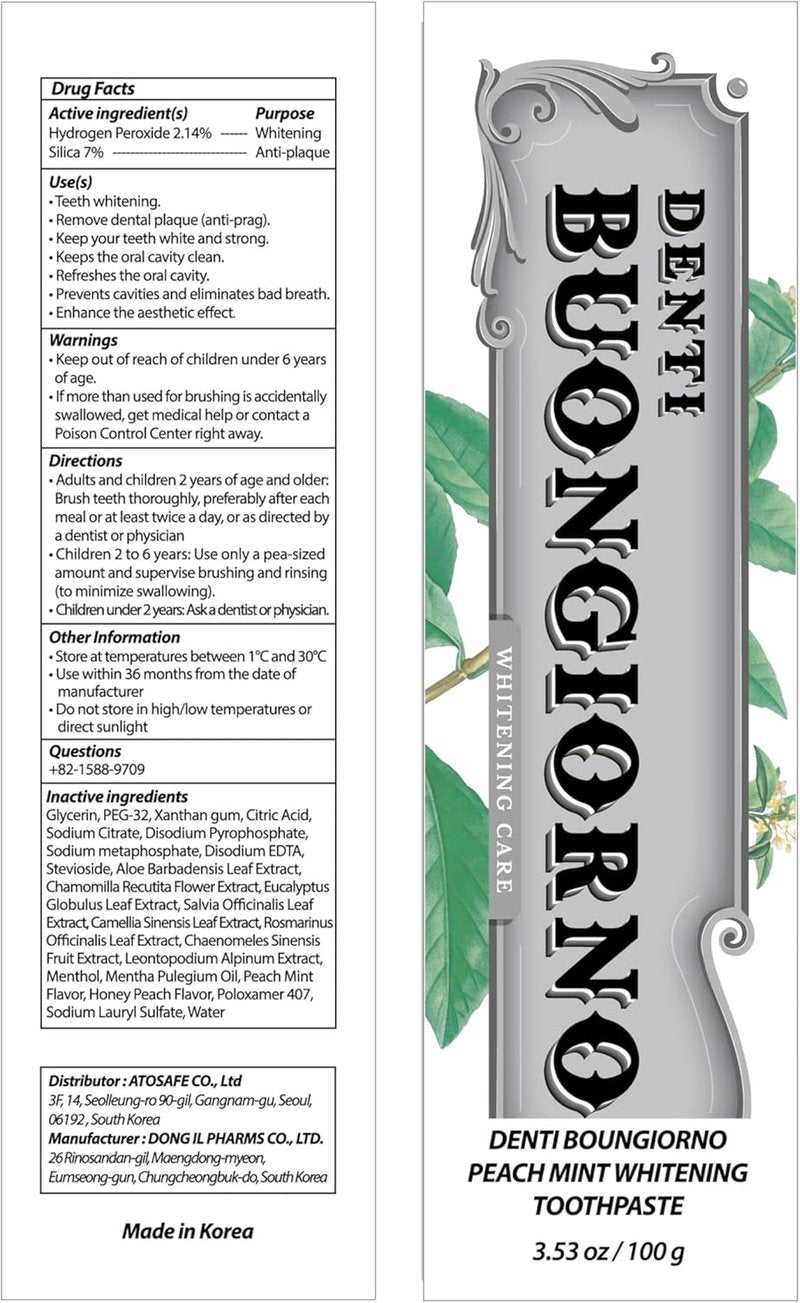 Peach Mint Whitening Toothpaste - Fluoride-Free Formula with Advanced Hydrogen Peroxide for Stain Removal | 3.52 fl oz