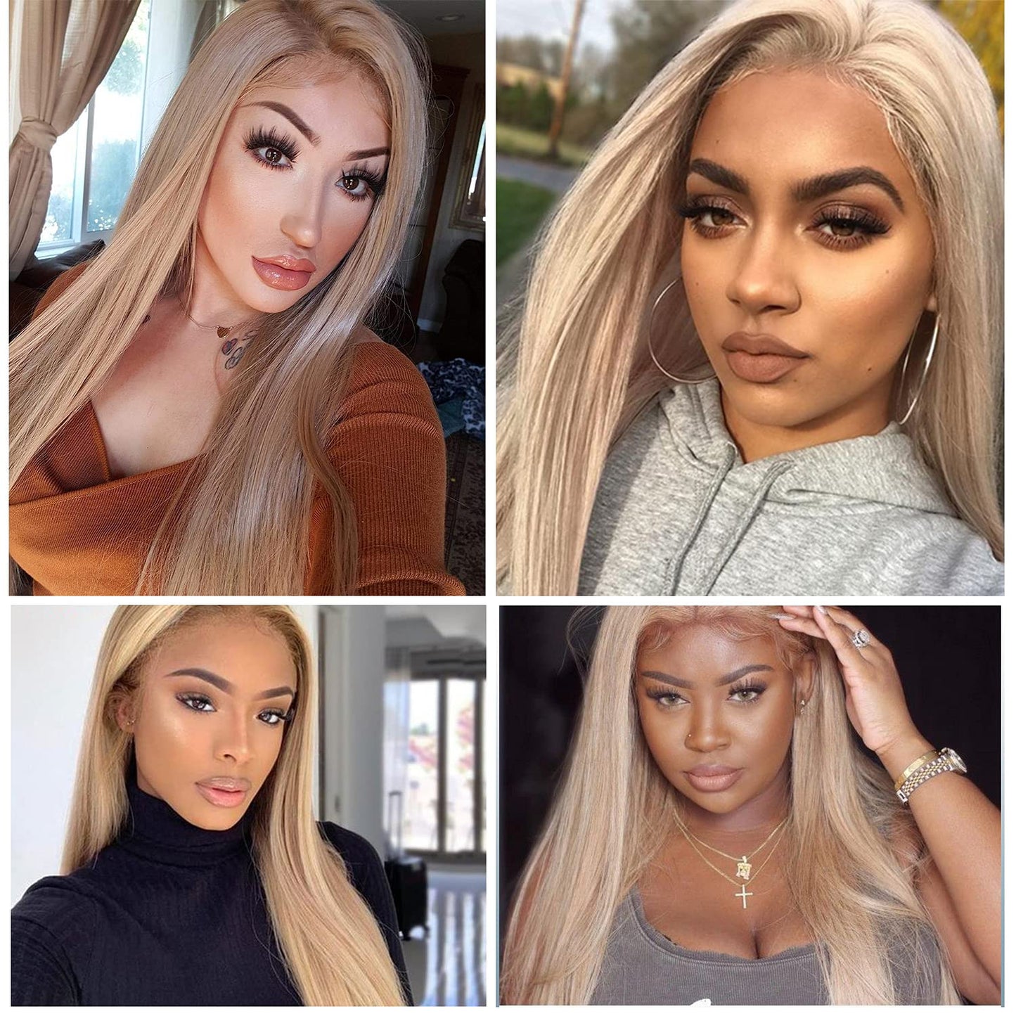 FUHSI Kanekalon Fiber 13Ć6 Inch Lace Real Natural For Women - Soft & Smooth, Straight Lace Front Wig, Elastic Straps, Comfortable & Adjustable -Color 103# Blonde 250D 22"