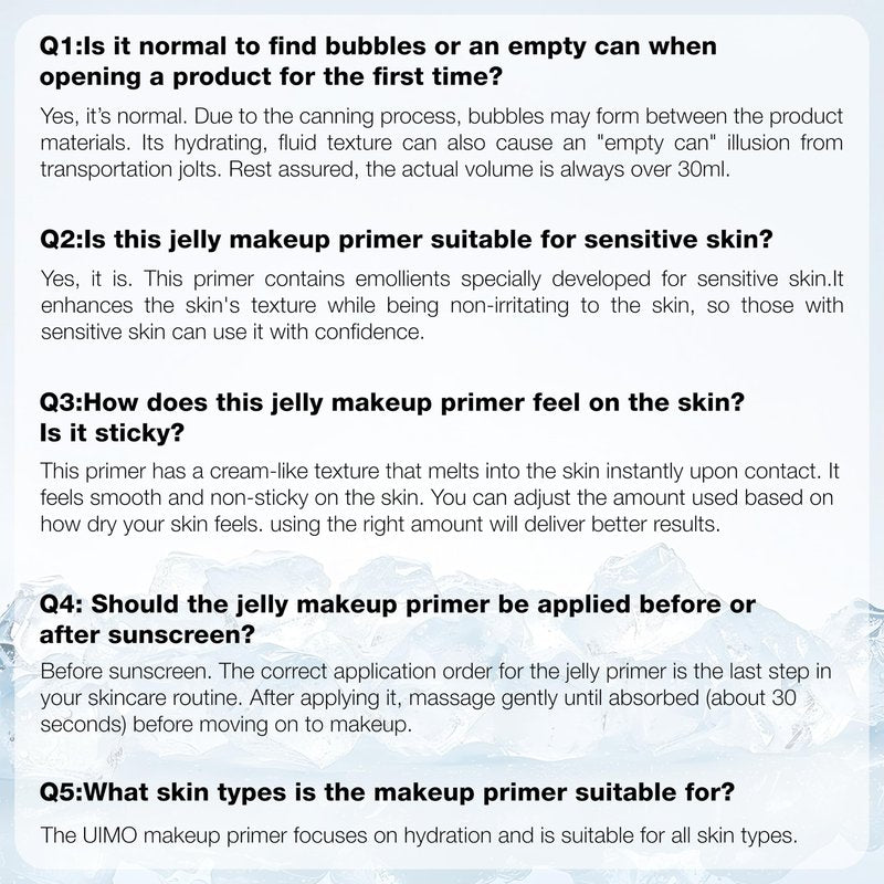 UIMO Face Primer, Hydrating Gel Makeup Base for Smooth Skin, Long-Lasting Dewy Finish, 8-Hour Moisture, 2.11 Fl Oz Total (1.01 Fl Oz + 1.1 Fl Oz Refill)