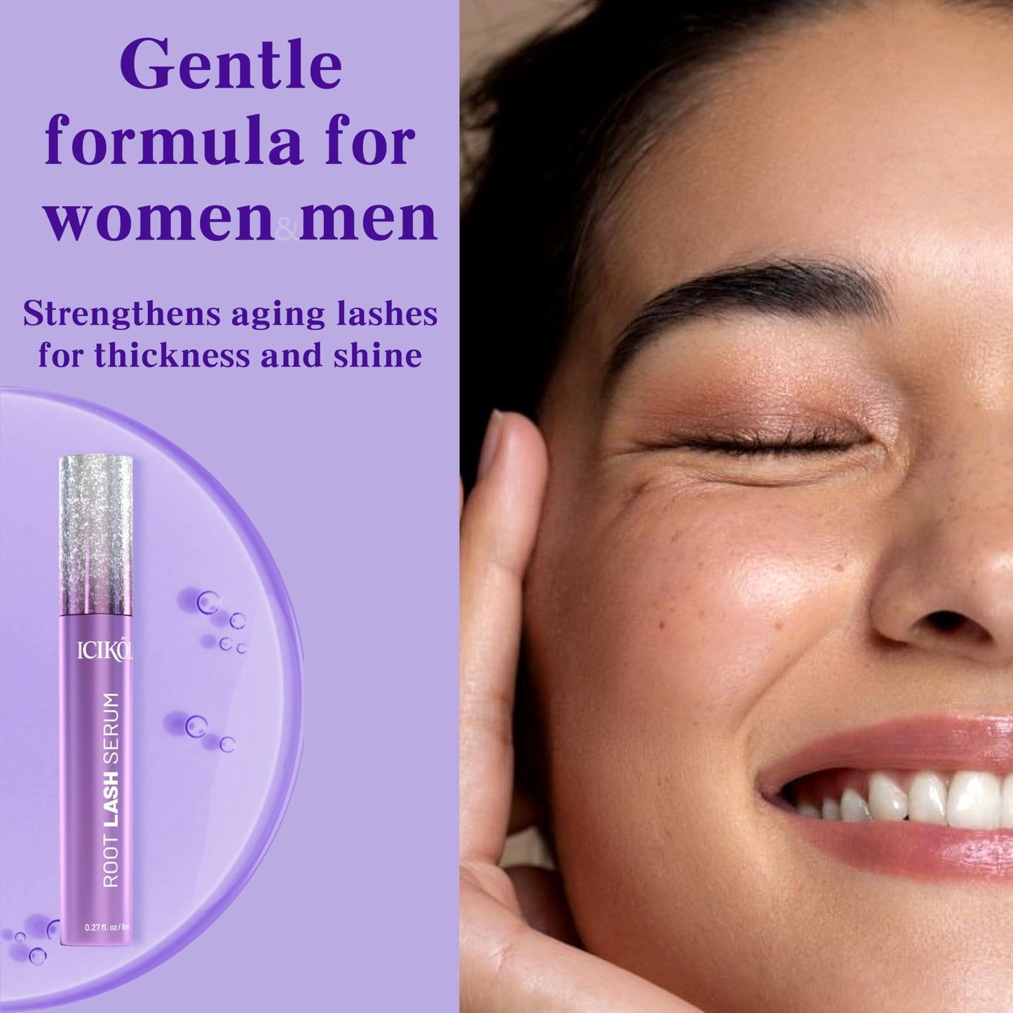ICIKOL Eyelash Growth Serum, Advanced Lash Enhancing Treatment - Peptide & Vitamin Formula for Longger, Thicker and Fuller Looking Lashes, Vegan & Cruelty - Free for Sensitive Eyes, 8mL/ 0.27 fl oz
