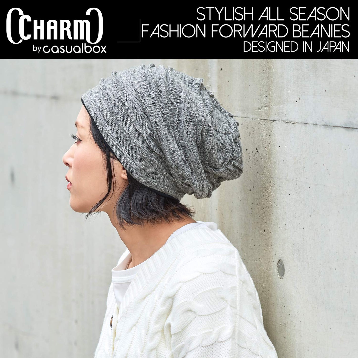 CHARM Organic Cotton Winter Beanie - Men Slouchy Oversized Hat Women Chemo Cap Slouch All Season Unisex Gray