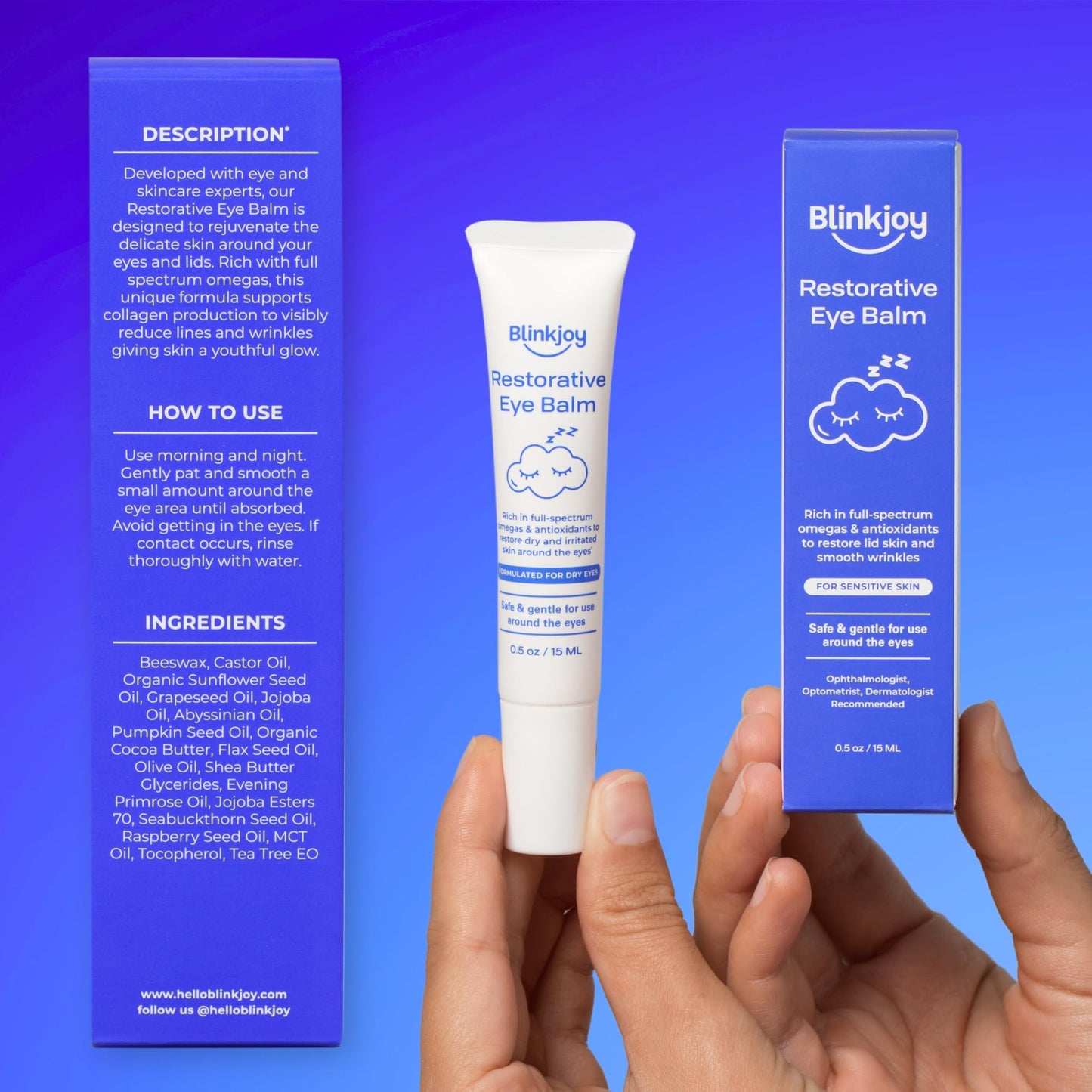 Blinkjoy Restorative Under Eye Balm – Anti-Aging Moisturizing Eye Balm with Omegas to Reduce Dryness & Fine Lines – Optometrist & Dermatologist Recommended, Fragrance-Free