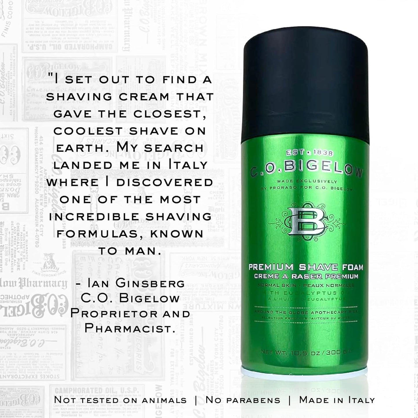 C.O. Bigelow Shaving Foam - Eucalyptus Oil Men's Shaving Cream | 5.2 oz for All Skin Types