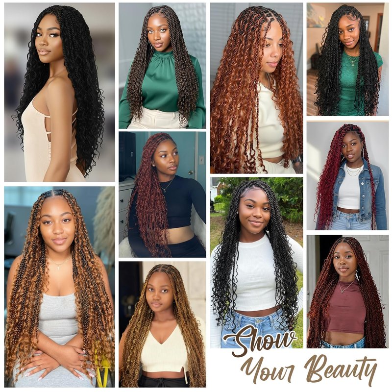 Boho lsland Twist Crochet Hair 24 Inch 8 Packs Ombre Auburn Blonde Pre-Looped Senegalese Twist Crochet Braids with Curly Ends Synthetic Goddess Twist Crochet Hair for Black Women (1B/30/27 24 INCH)