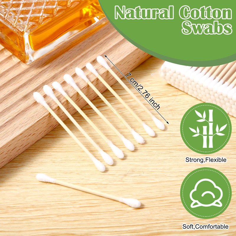 Heigble 5000 Count Bamboo Cotton Swabs Double Round Buds Organic Cotton Swabs with Tips for Ears Sterile Tipped Applicator Makeup Swab Daily Makeup Cleaning for Eyes
