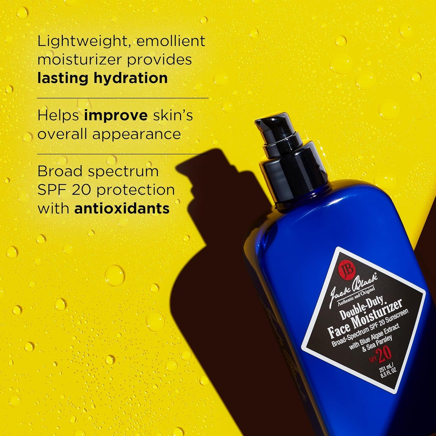 Jack Black Double Duty Face Moisturizer - SPF 20 Hydrating Cream for Men | Lightweight & Non-Greasy Formula