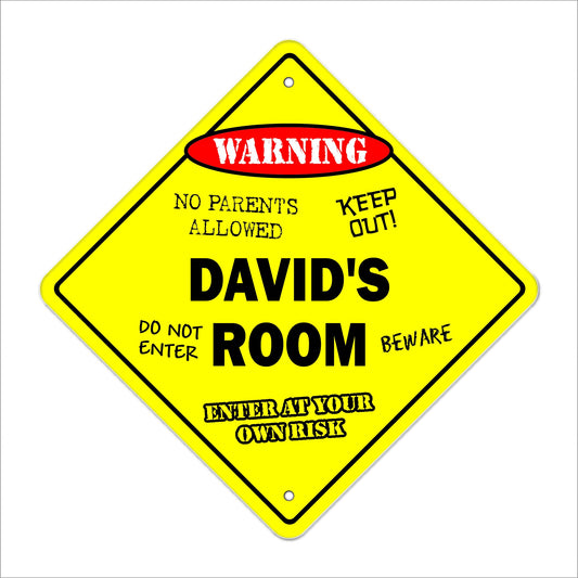 David's Room Sign Crossing Zone Xing | Indoor/Outdoor | 12" Tall Kids Bedroom Decor Door Children's Name Boy Girl