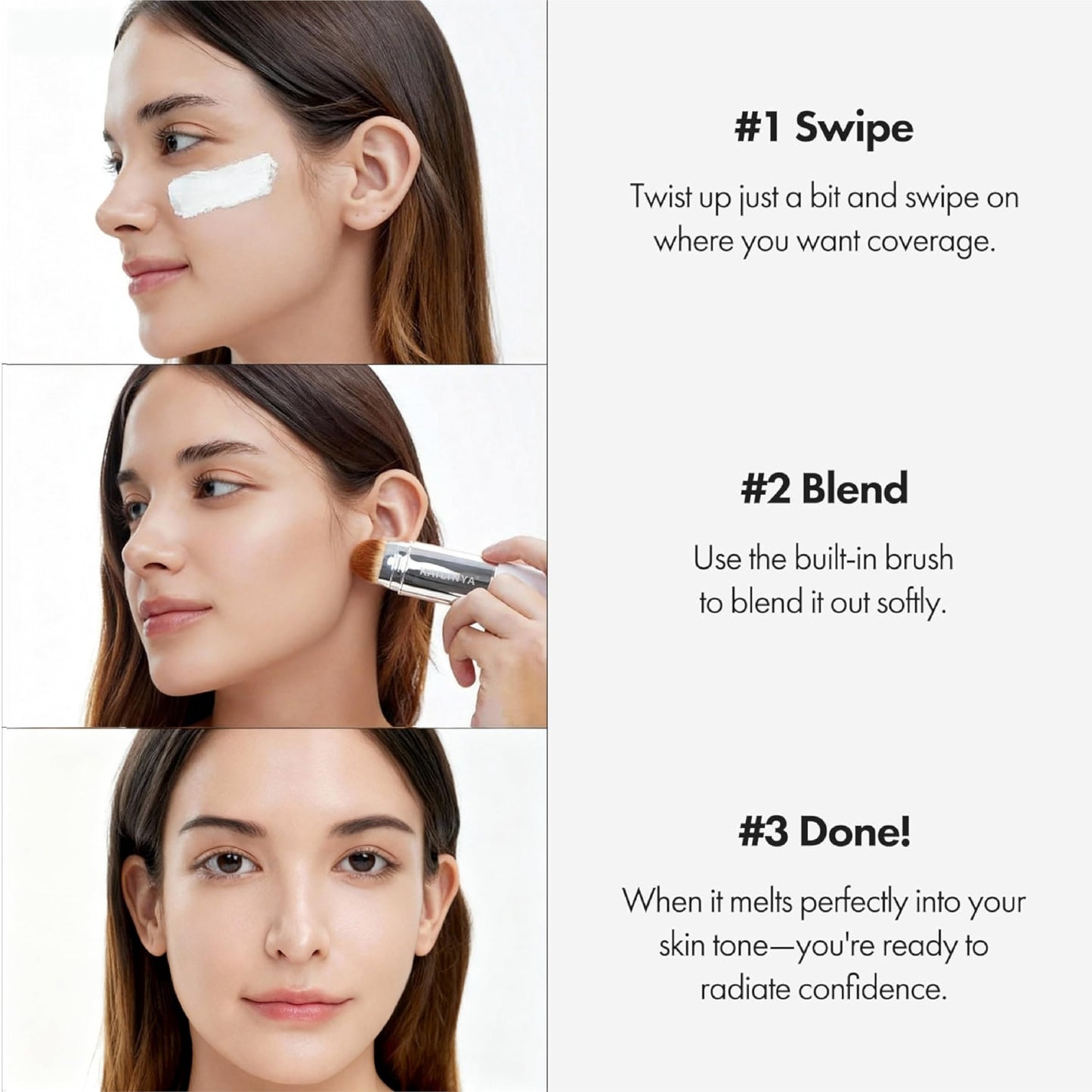 Korean Color Changing Foundation Stick with Brush for Lumine Skin, 2-in-1 Waterproof & Long-Lasting Hydrating Makeup, Dual-Ended Foundation & Concealer Stick (204)
