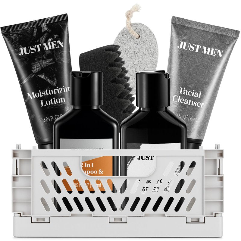 Gift Baskets for Men - 7 Pcs Mens Body Wash & Skin Care Kit | All-in-One Grooming & Bath Gift Set with Cedrus Atlantica Scent | Birthday Gifts for Men, Husband, Boyfriend, Brother, Father