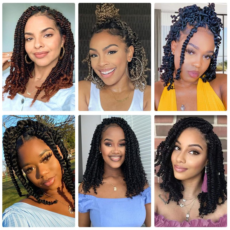 Alicoco Passion Twist Crochet Hair 14 Inch Passion Twist Hair Pre Looped 8 Packs Spring Twist Crochet Braids with Curly Ends Pre-Twisted Crochet Hair for Women (1B/30)