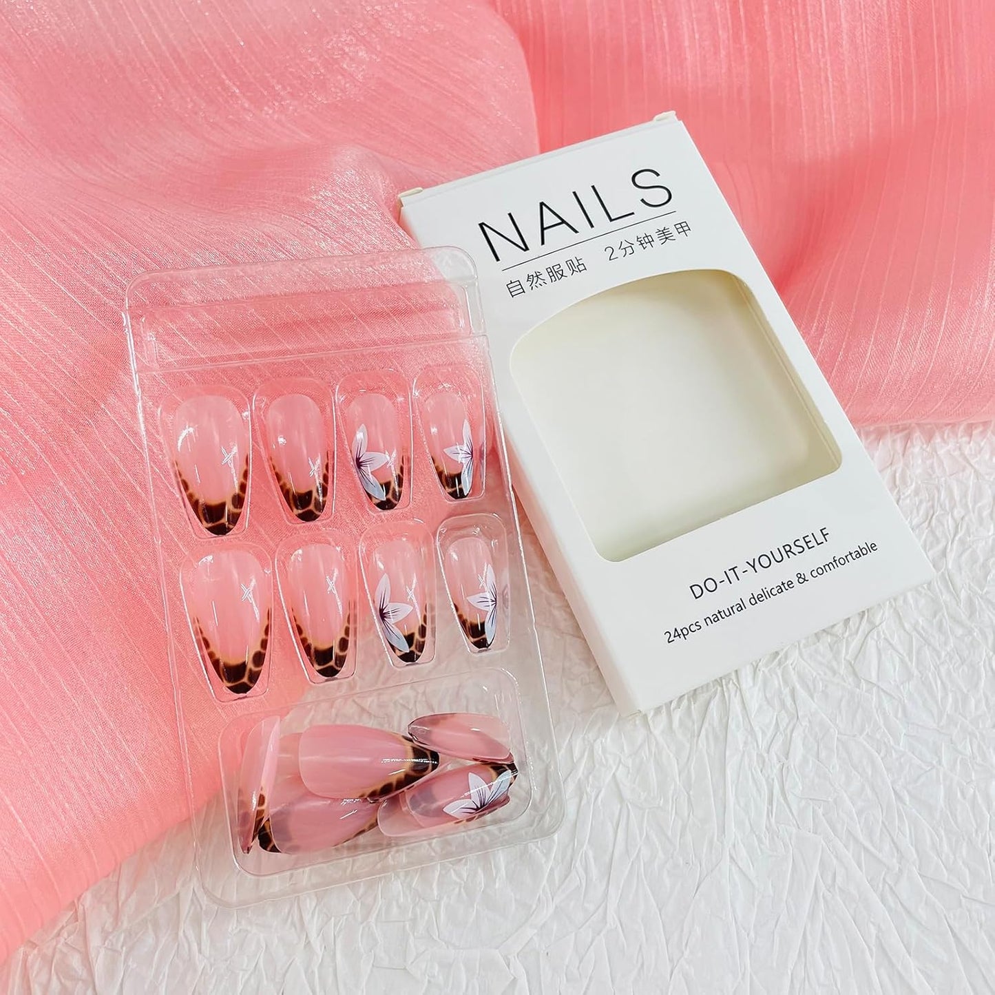 French Tip Almond Press-On Nails with Gold Bow | Reusable Glossy Acrylic False Nails for Women