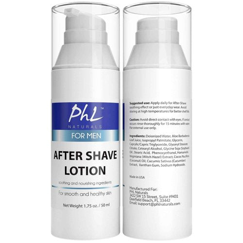 PHL Naturals Unscented Aftershave for Men – Fragrance-Free, Alcohol-Free After Shave Lotion for Sensitive Skin – Soothes, Prevents Razor Burn, Moisturizes – 1.75 oz