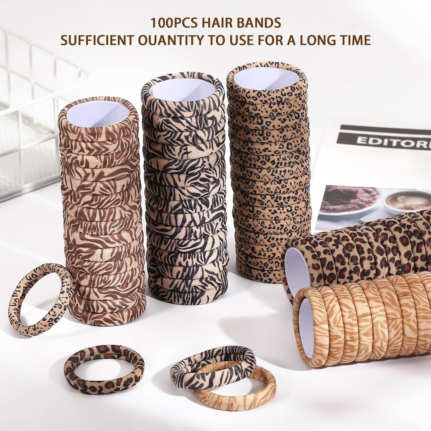 100PCS Black Hair Ties for Women, No Crease No Damage, Seamless Cotton Bands for Thick Thin Hair, Soft Ponytail Holders, Accessories for Girls