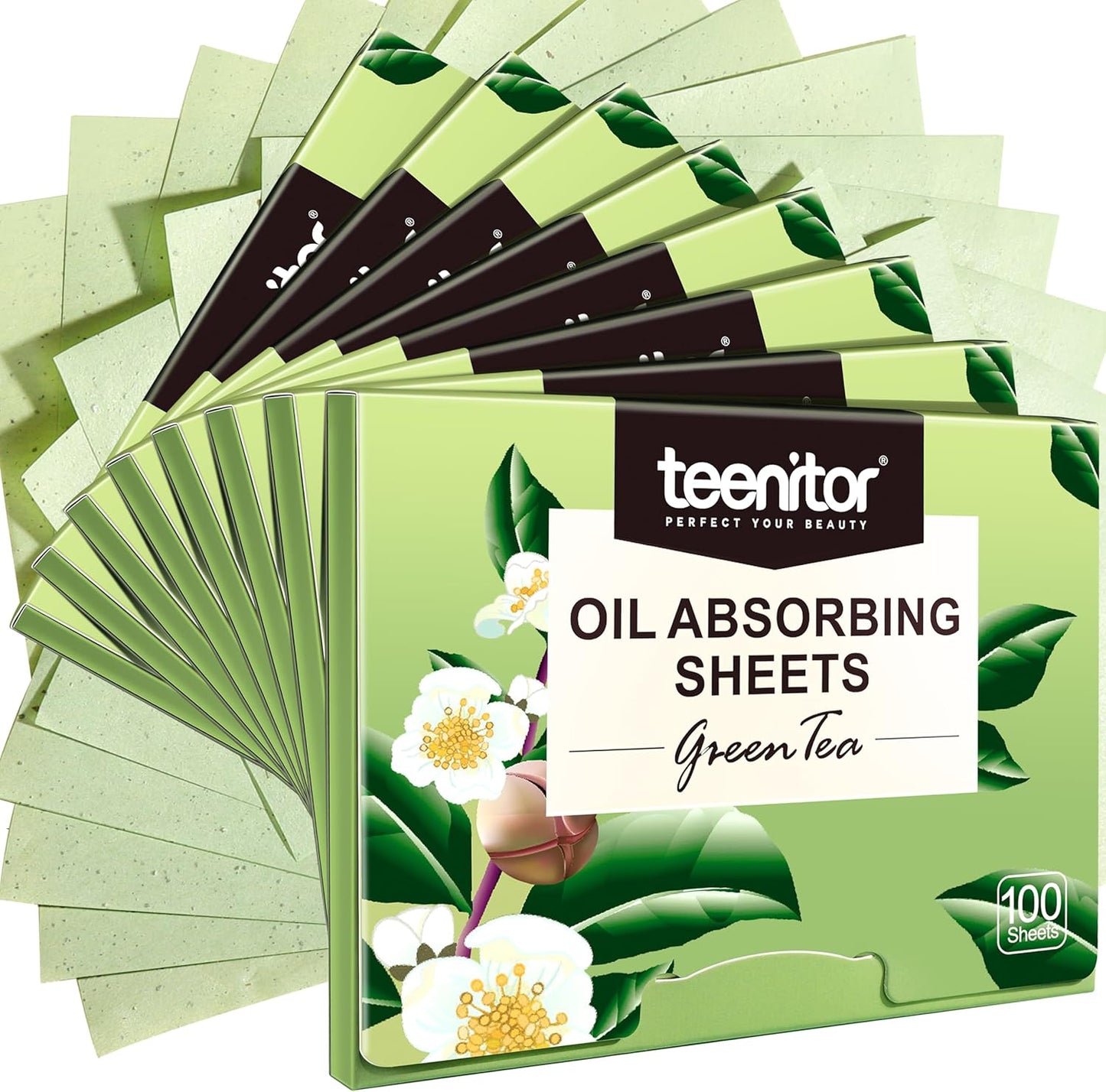 Teenitor Oil Blotting Sheets for Face, 400 Sheets Green Tea Oil Absorbing Sheets Blotting Paper for Oily Skin, Oil Absorbent Pads Face Oil Wipes Oil Sheets for Women, Oil Control Film Large 10cmx7cm