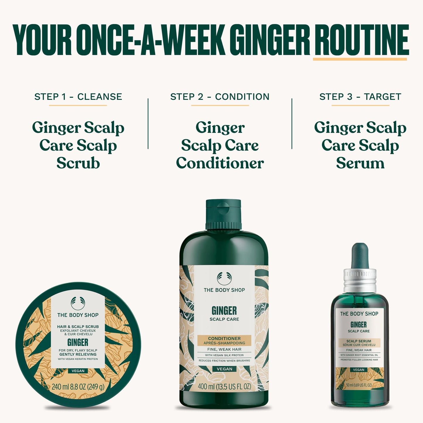 The Body Shop Ginger Scalp Serum | Hair Serum for Fuller Looking Hair | with Ginger Root Essential Oil for Fine, Weak Hair, Vegan, 50 ml / 1.69 oz