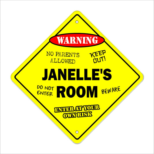 Janelle's Room Sign Crossing Zone Xing | Indoor/Outdoor | 12" Tall Kids Bedroom Decor Door Children's Name boy Girl
