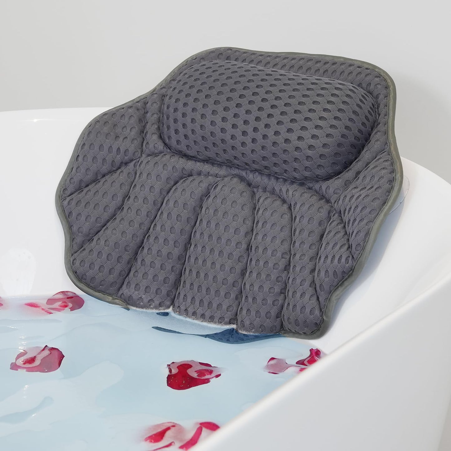 Luxury Bathtub Pillow, Mesh Bath Pillow with Suction Cups Bath Pillow for Women Relaxing, Bath Pillows for Tub Neck and Back Support,Fits All Bathtub (Gray)