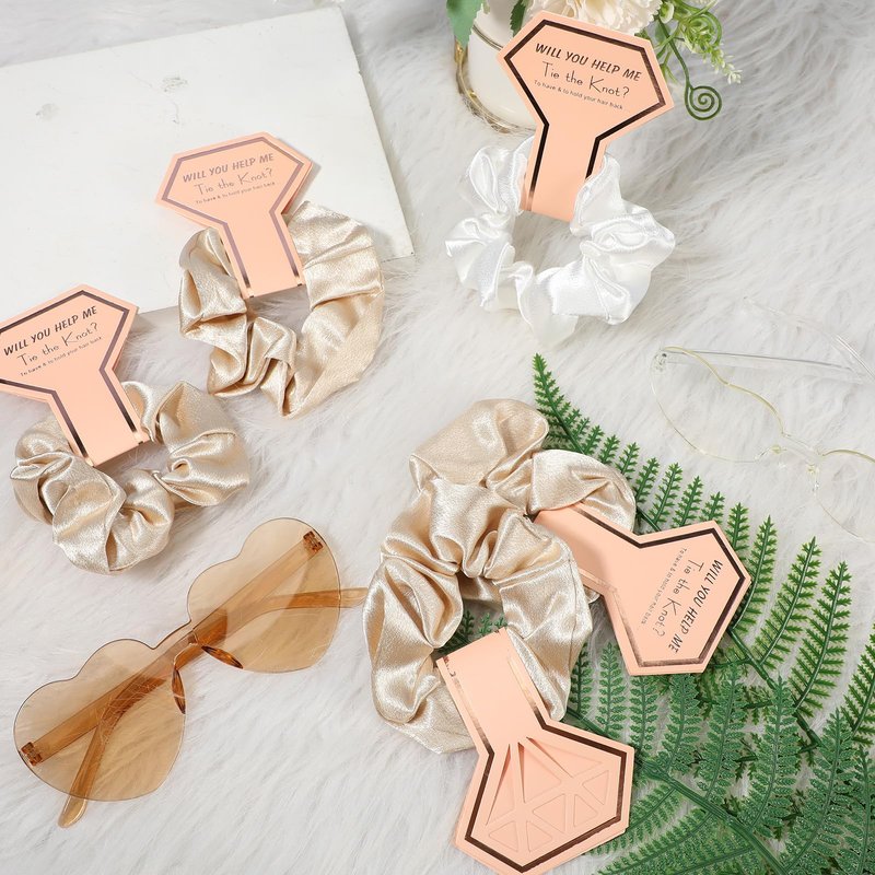 Sweetude 27 Pcs Bridesmaid Proposal Gift Bride Cosmetic Makeup Bags Bridal Hair Scrunchies Ties Heart Shape Sunglasses for Wedding Bachelorette Party Favor(Champagne, White)