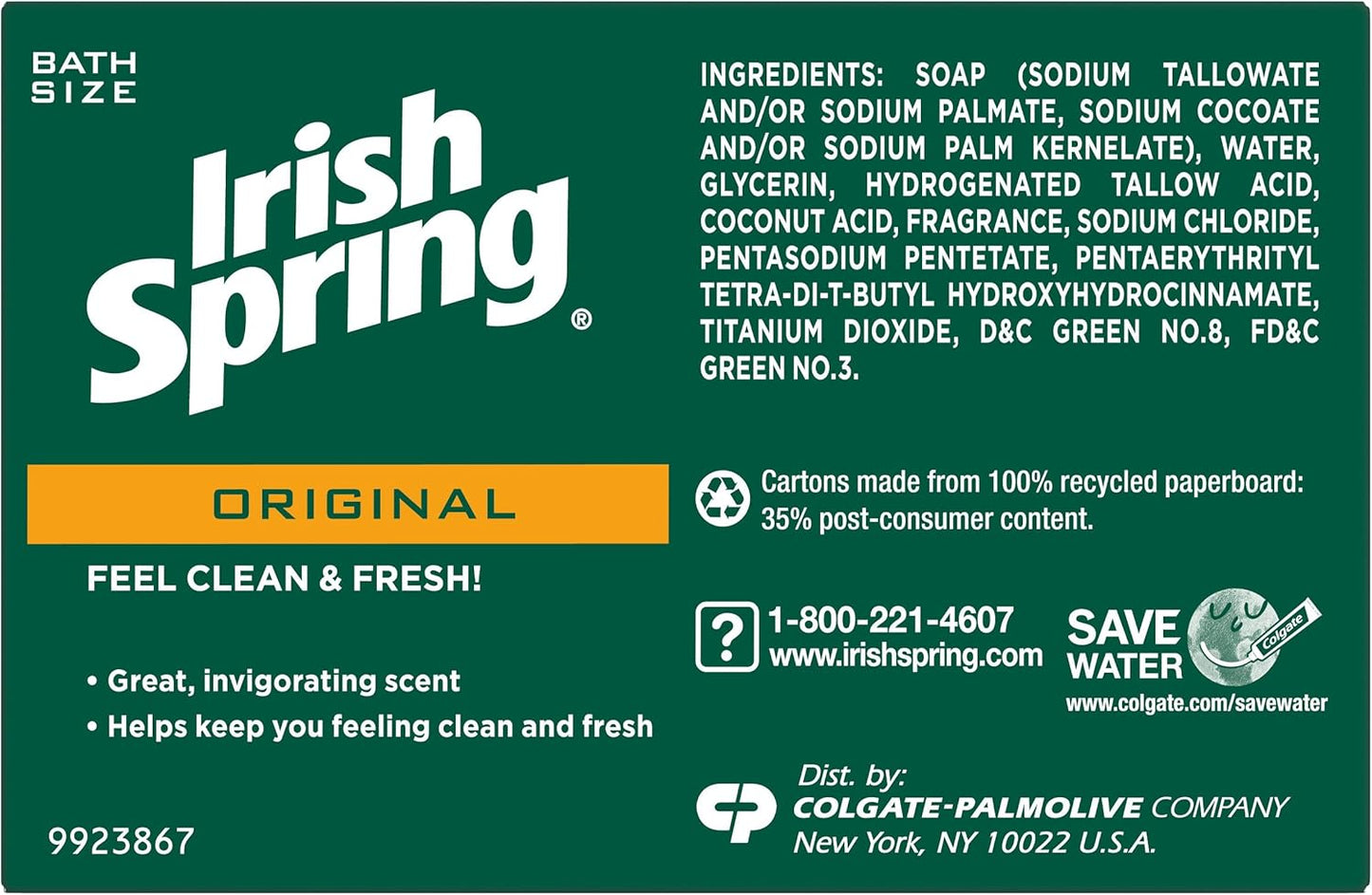 Irish Spring Original Scent Bar Soap 3.2 oz. Pack of 2