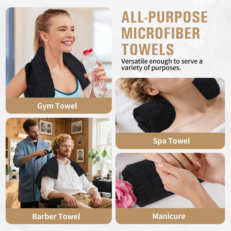 HOMERHYME Salon Towels, 24 Pack Black Hand Towels for Bathroom, 16 x 27 Inches Bulk Quick Dry Absorbent Microfiber Hair Towel, Bathroom Towels for Gym Spa Barber Pedicure Makeup & Beauty