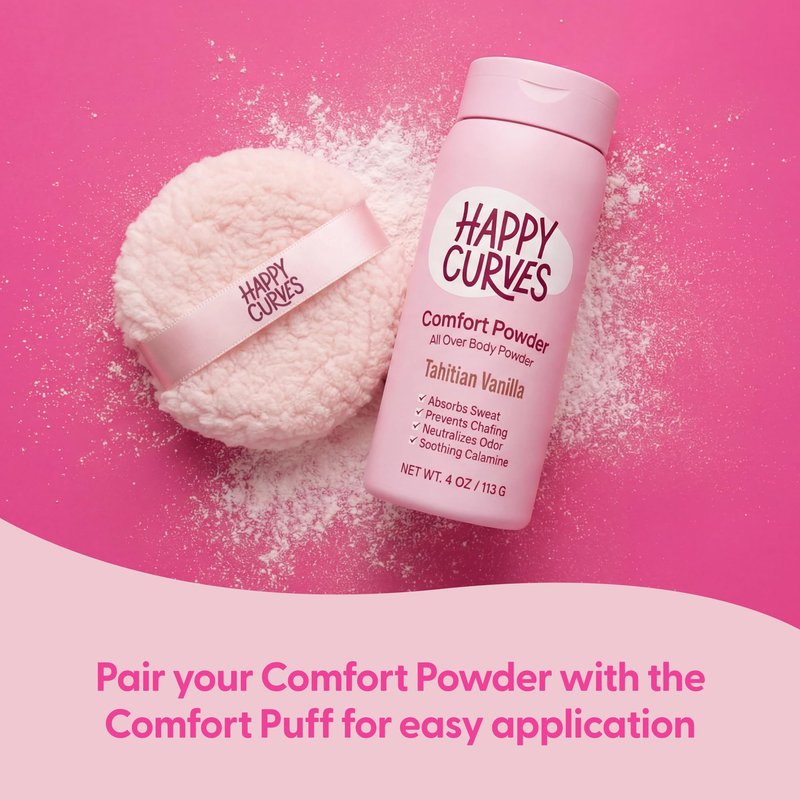 HAPPY CURVES Comfort Powder: Talc Free Anti Chafe Body & Foot Dusting Powder Deodorant for Inner Thigh Chafing, Private Areas, and All Over Body for Women 4oz (Pack of 1), Tahitian Vanilla