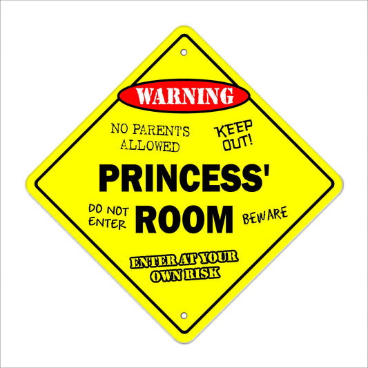 Princess' Room Sign Crossing Zone Xing | Indoor/Outdoor | 12" Tall Kids Bedroom Decor Door Children's Name boy Girl