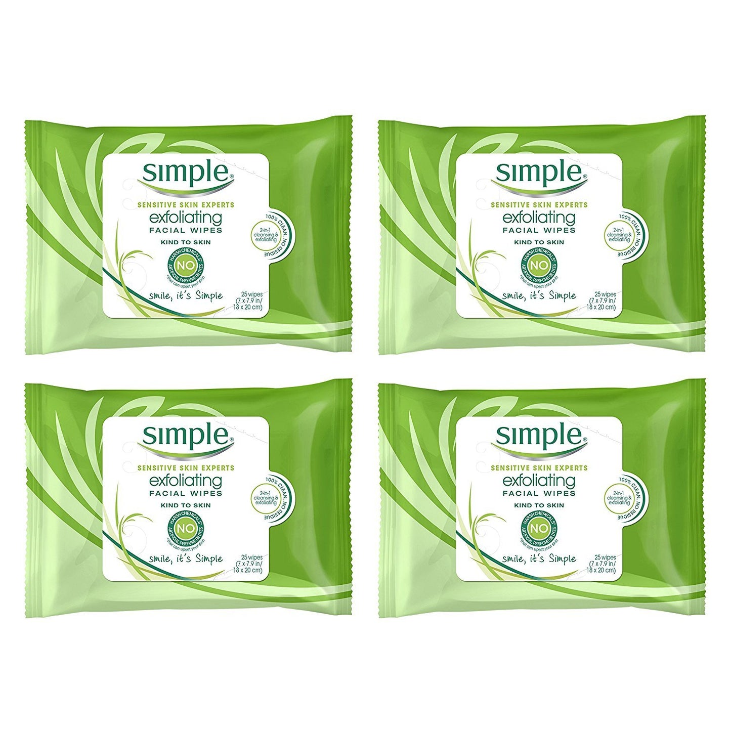 Simple Kind to Skin Cleansing Wipes Micellar Gentle and Effective Makeup Remover Free from color and dye, artificial perfume and harsh chemicals 25 Wipes