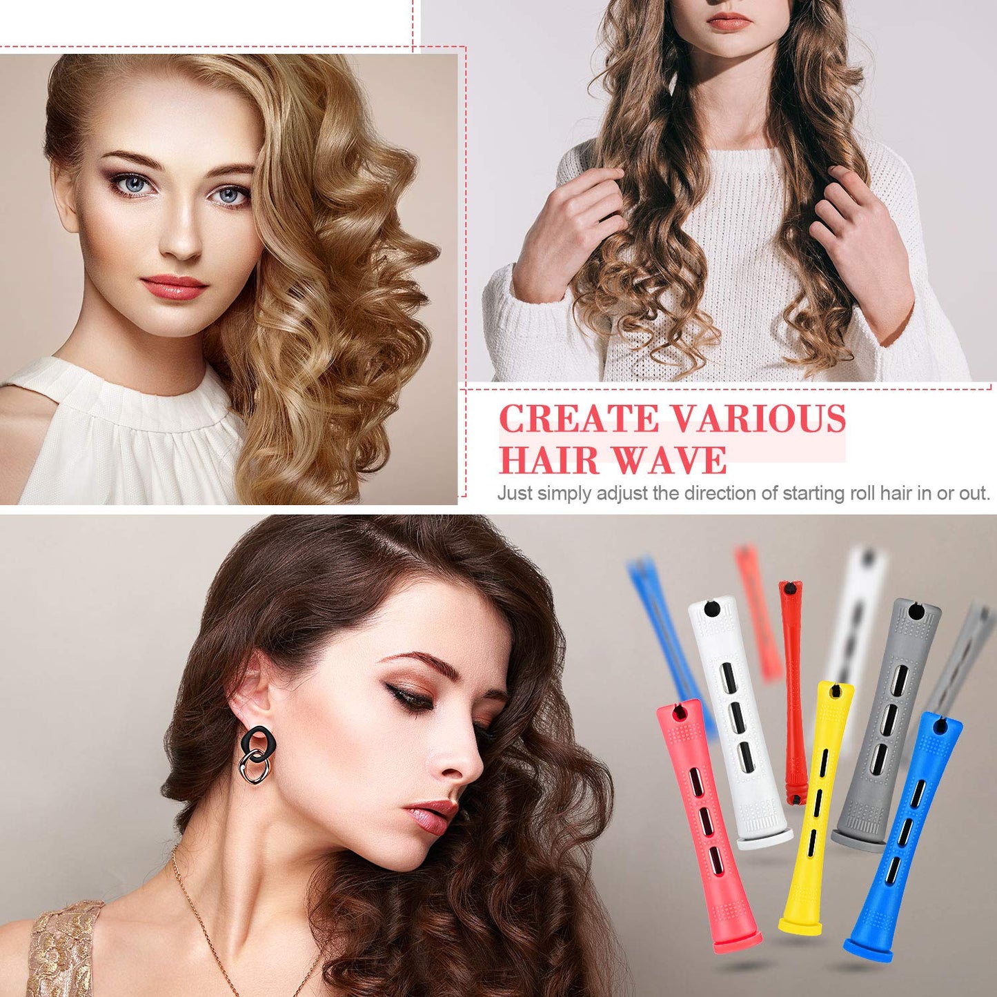 WILLBOND 72 Pieces Hair Perm Rods Set, Short Plastic Perming Rods Cold Wave Rods 6 Sizes Hair Curling Rollers with 1 Piece Steel Pintail Hair Comb for Hairdressing Hair Styling