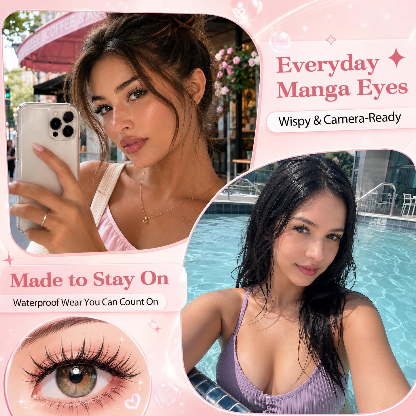 FayJoo Manga Lash Clusters Kit with Invisible Band Wispy Spiky Eyelash Extensions for Natural Look German BASF Fiber C Curl Individual Lashes DIY Anime False Eyelashes, Bond & Seal, Remover (8-18mm)