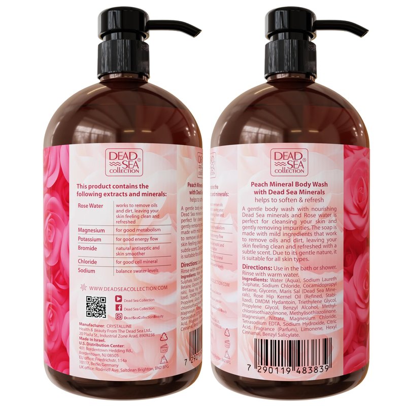 Dead Sea Collection Rose Body Wash for Women and Men - with Pure Dead Sea Minerals and Rose Extract - Cleanses and Moisturizes Skin - Pack of 2 (67.6 fl. oz)