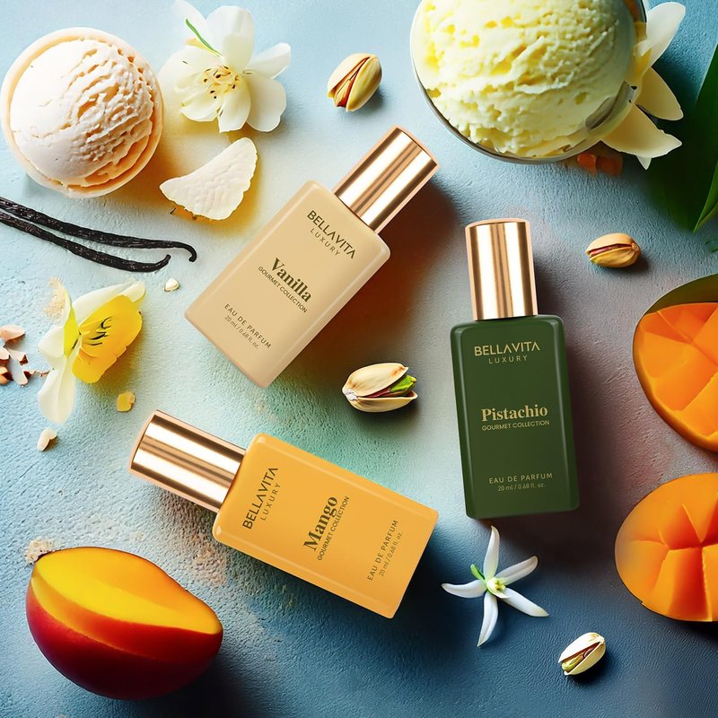 Bellavita Luxury Unisex Gourmet Perfume Gift Set with Vanilla, Mango, and Pistachio | 60ml | Perfume for Men and Women | Nutty Pistachio, Mango, and Vanilla Notes | Long Lasting Unisex Fragrance
