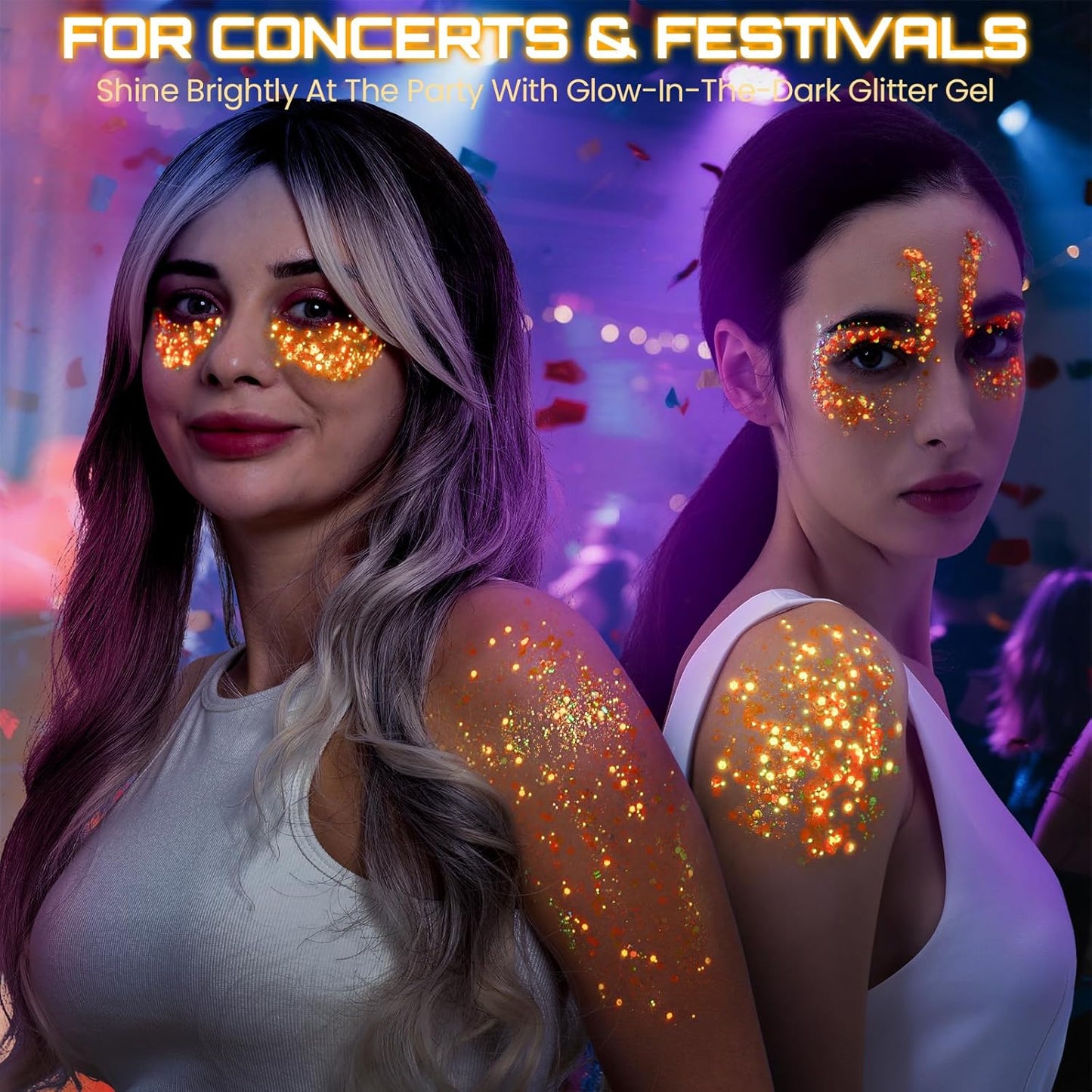 Teenitor 6 Colors Glow in The Dark Glitter Gel, Face Glitter Gel, Body Glitter Hair Glitter for Halloween Makeup UV Black Light Party Cheer Raves Festivals