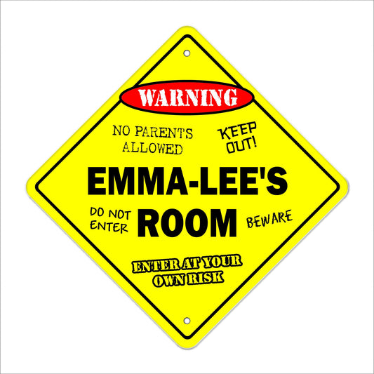 Emma-Lee's Room Sign Crossing Zone Xing | Indoor/Outdoor | 12" Tall Kids Bedroom Decor Door Children's Name boy Girl