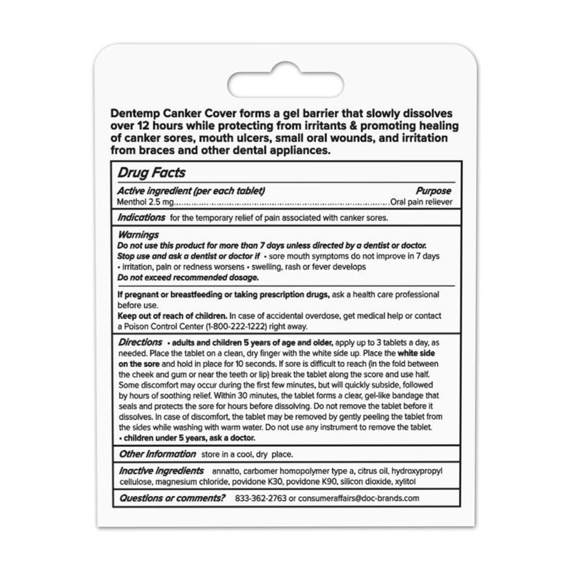 Dentemp Canker Cover Mouth Sore Treatment - Oral Pain Relief for Canker Sores & Mouth Irritation - Fast-Acting Pain Relief Tablets for Adults - Value Pack of 3 (24 Count)