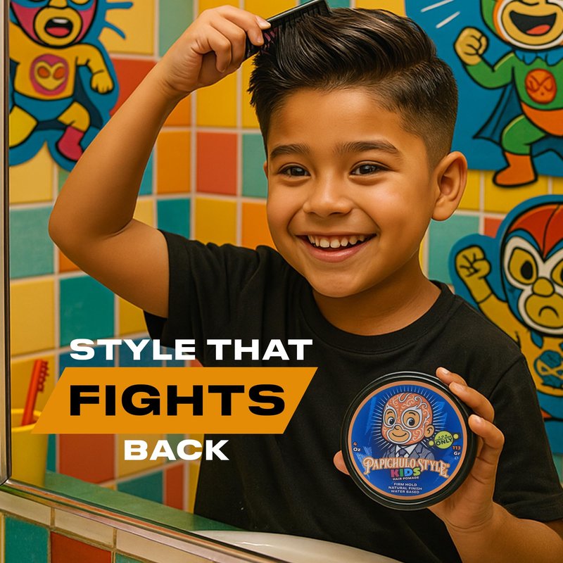 Papichulo Style Kids Pomade – Medium Hold, Medium Shine, Adds Volume – Kid-Friendly Scent, Water-Based, Flake-Free, Easy Washout, Paraben-Free – Made in USA