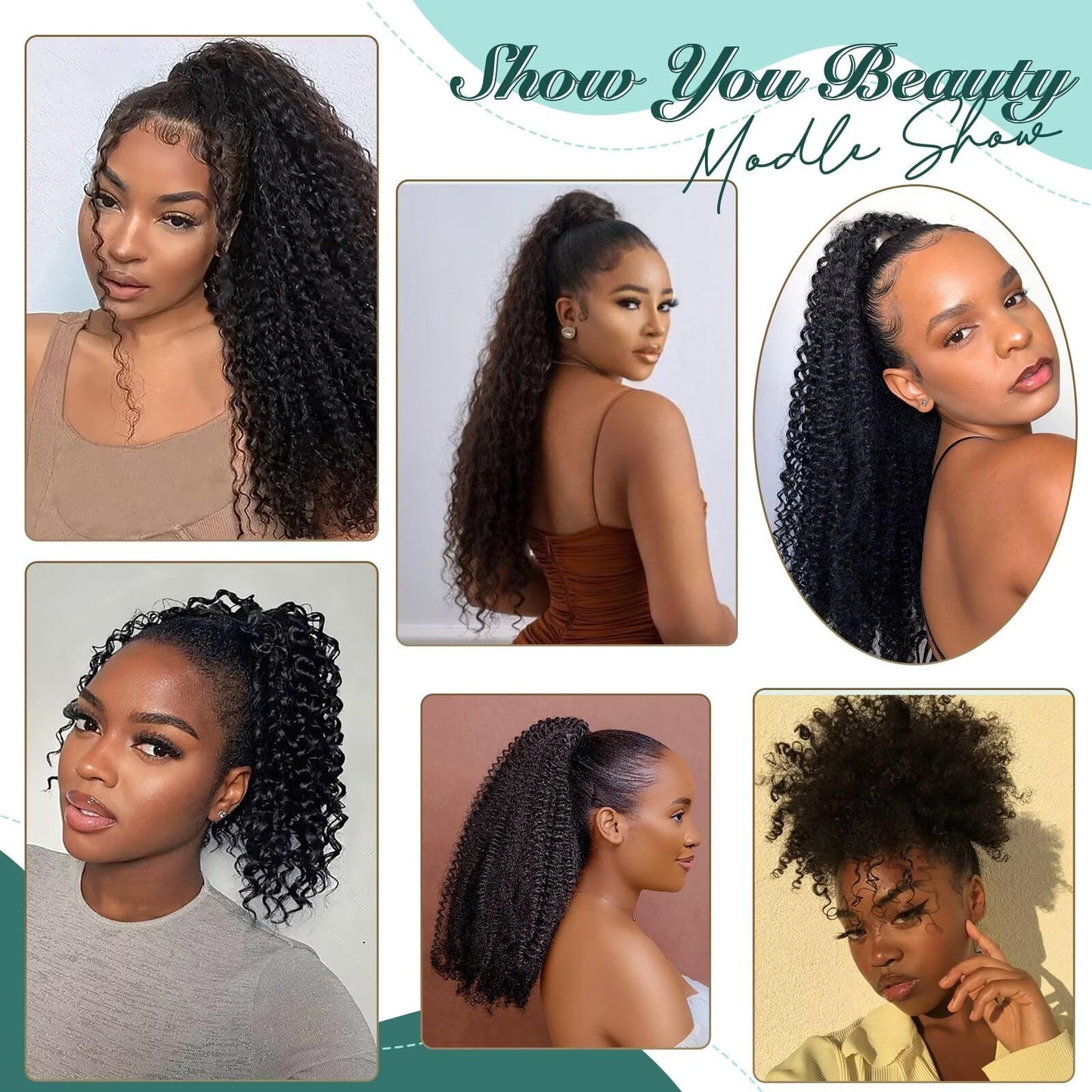 SPIKFN Ponytail Extension Human Hair Curly Ponytail Extension for Black Women 8 Inch #1B Natural Black Short Afro Puffs Hair Buns Drawstring Ponytail Human Hair